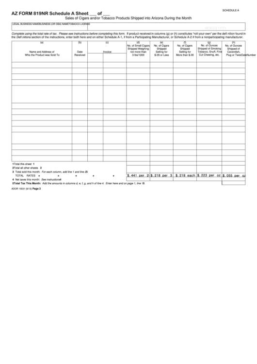 Fillable Arizona Form 819nr - Schedule A, A-3, A-4 Printable pdf