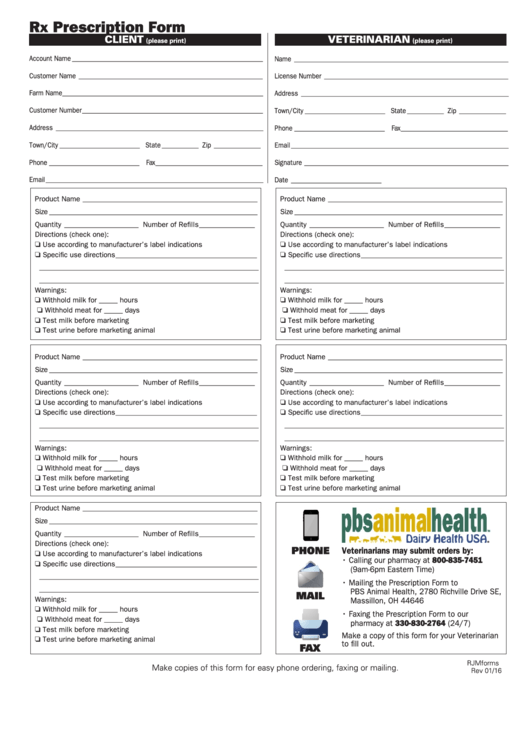 Rx Prescription Form Printable pdf