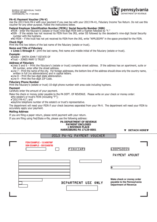 Fillable Form Pa-41 - Payment Voucher - 2013 Printable pdf