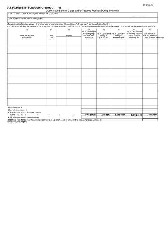 Fillable Arizona Form 819 - Schedule C, C-1, C-2 Printable pdf