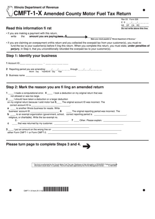 Fillable Form Cmft-1-X - Amended County Motor Fuel Tax Return Printable pdf