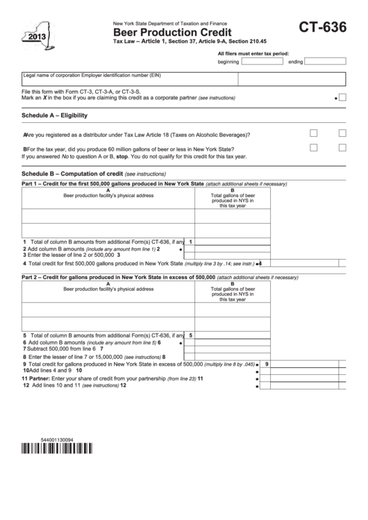 Form Ct-636 - Beer Production Credit - 2013 Printable pdf