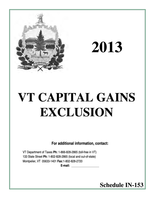 Fillable Schedule In-153 - Capital Gains Exclusion - 2013 Printable pdf