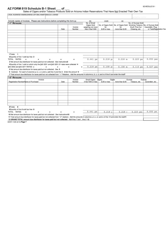 Fillable Arizona Form 819 - Schedule B-1, B-2, B-3 Printable pdf