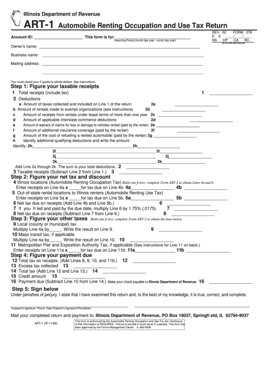 Fillable Form Art-1 - Automobile Renting Occupation And Use Tax Return Printable pdf