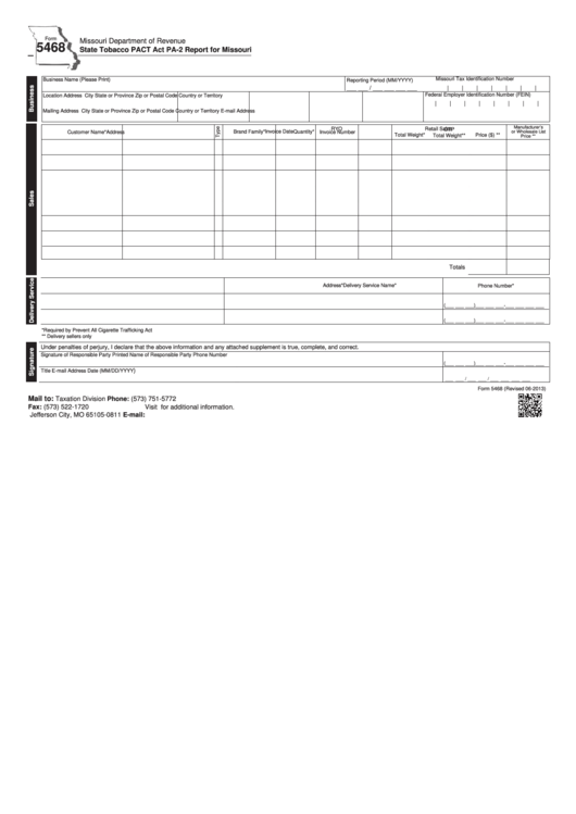 Fillable Form 5468 - State Tobacco Pact Act Pa-2 Report For Missouri Printable pdf