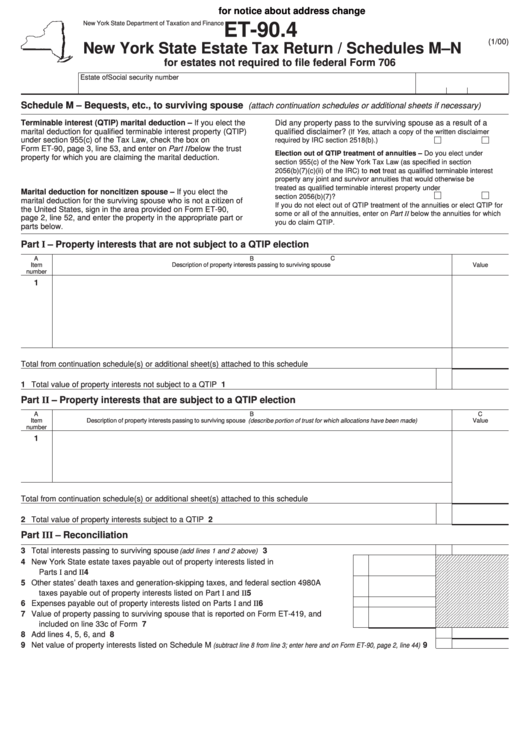 Form Et-90.4 - Schedules M-N - New York State Estate Tax Return Printable pdf