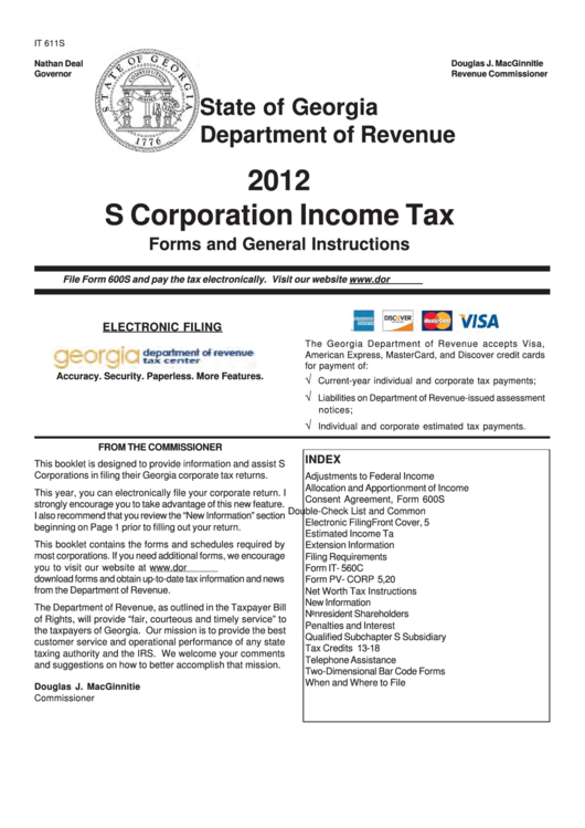 Form It 611s - S Corporation Income Tax Forms And General Instructions - 2012 Printable pdf
