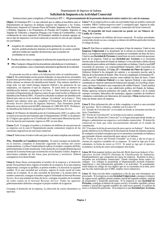Formulario Bt-1 - Solicitud De Impuesto A La Actividad Comercial Printable pdf