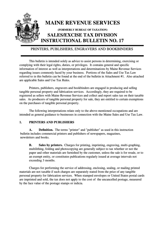 Sales/excise Tax Division Instructional Bulletin No. 17 - Maine Revenue Services Printable pdf