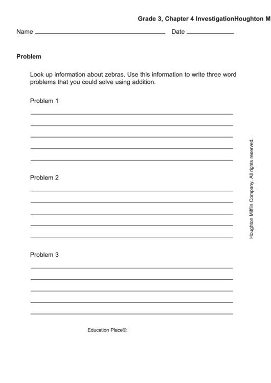 Zebras Problem Worksheet Printable pdf