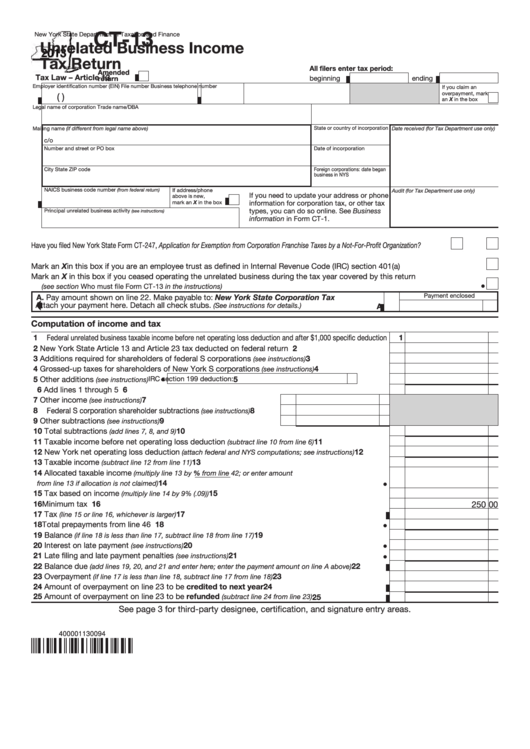 Form Ct-13 - Unrelated Business Income Tax Return - 2013 Printable pdf