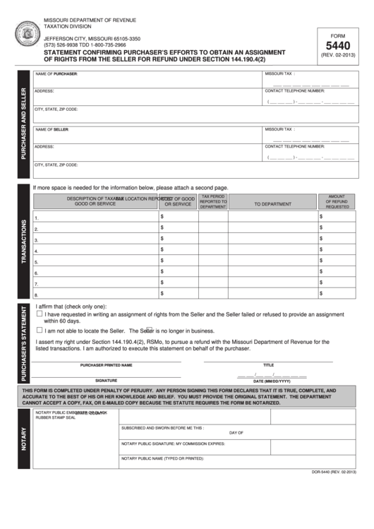 Fillable Form 5440 - Statement Confirming Purchaser