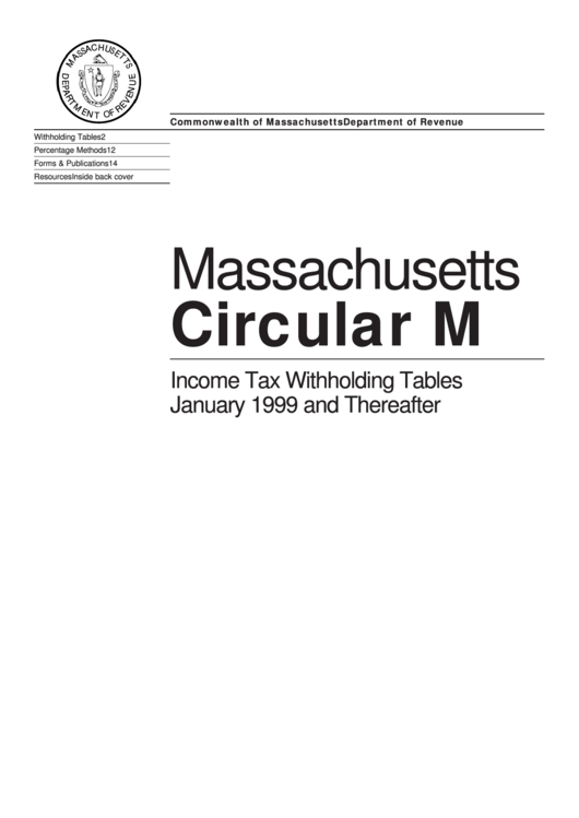 Massachusetts Circular M - Income Tax Withholding Tables January - 1999 And Thereafter Printable pdf