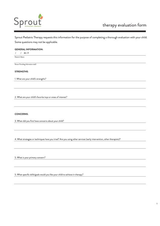 Therapy Evaluation Form Printable pdf