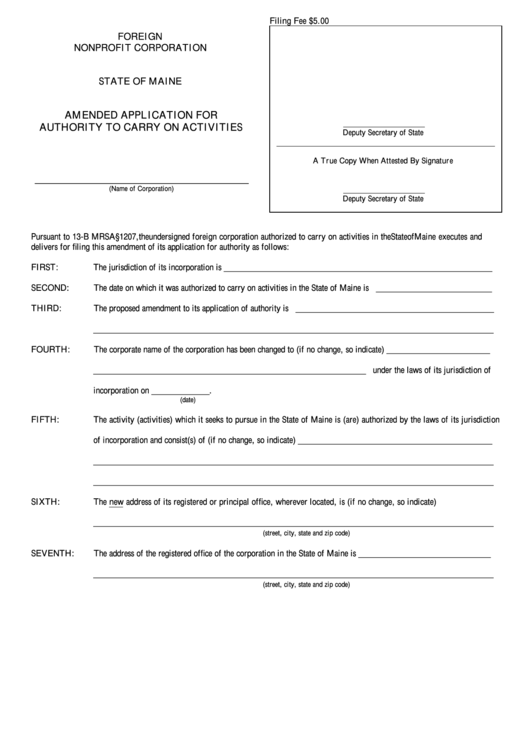 Form Mnpca-12a - Amended Application For Authority To Carry On Activities Printable pdf
