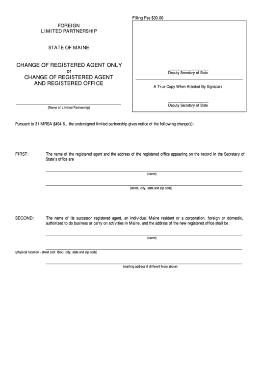 Fillable Form Mlpa-12c - Change Of Registered Agent Only Or Change Of Registered Agent And Registered Office Printable pdf
