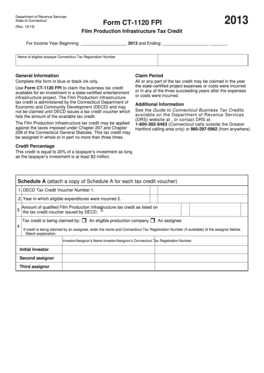 Form Ct-1120 Fpi - Film Production Infrastructure Tax Credit - 2013 Printable pdf