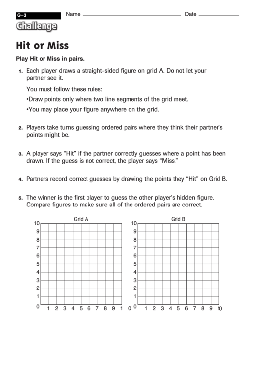 Hit Or Miss - Geometry Challenge Worksheet Printable pdf