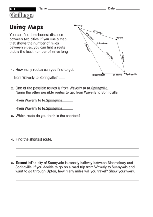 Using Maps - Geometry Worksheet With Answers Printable pdf