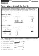Temperatures Around The World - Math Worksheet With Answers