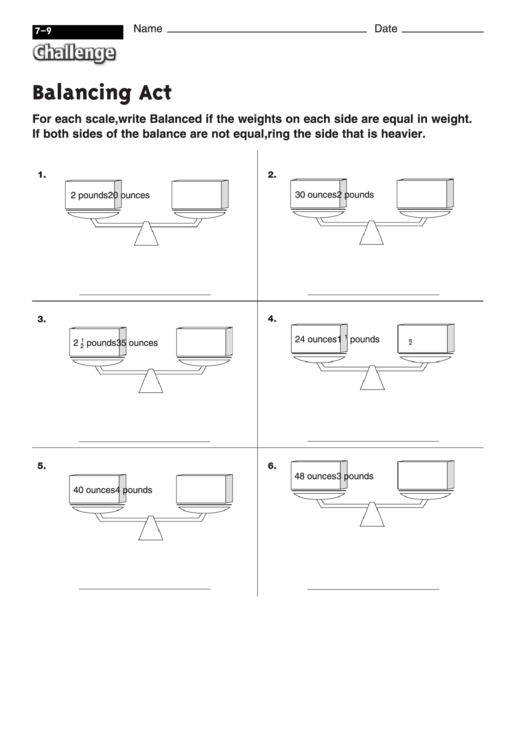 Balancing Act - Math Worksheet With Answers Printable pdf