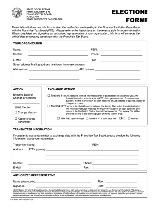 Form Ftb 2049a - Election Form Printable pdf