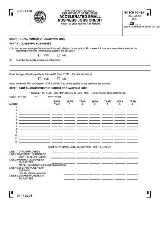 Sc Sch Tc-4sa - Accelerated Small Business Jobs Credit Printable pdf