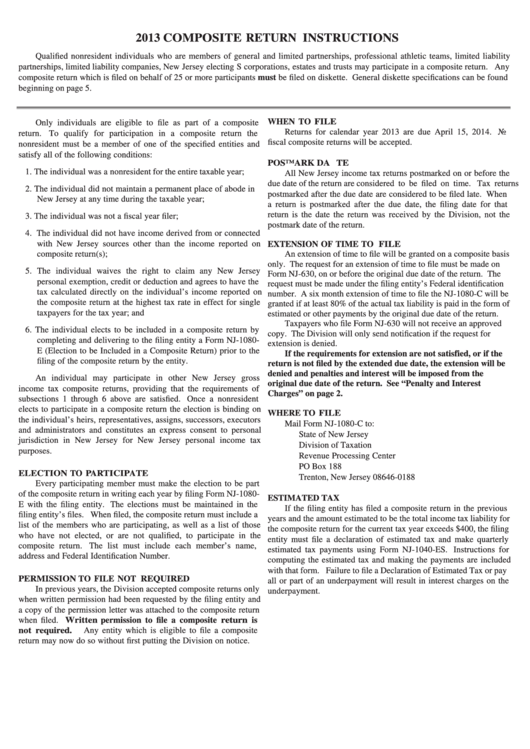 Instructions For Composite Return - 2013 Printable pdf