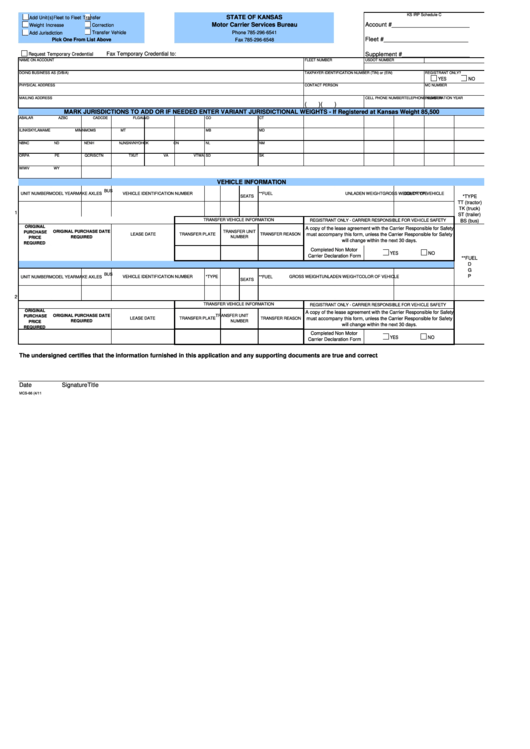 Form Mcs-66 - Add And/or Delete Vehicle(S) For Kansas Registration And Change In Equivalent Weights In Other Irp Jurisdictions Printable pdf