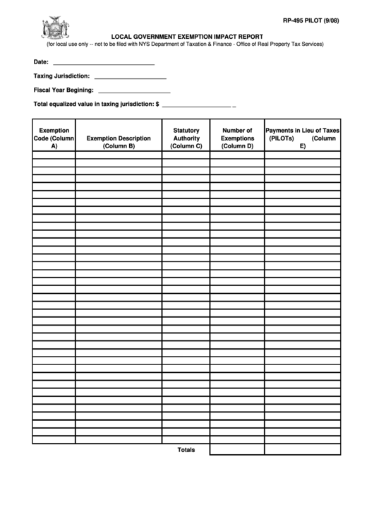 Form Rp-495 Pilot - Local Government Exemption Impact Report Printable pdf
