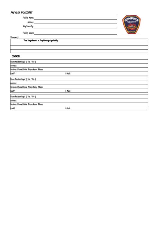 Pre-Plan Worksheet - Hampden Township Printable pdf