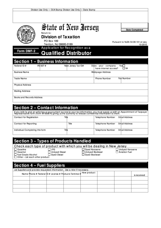 Fillable Form Dmf-2 - Application For Recognition As A Qualified Distributor Printable pdf