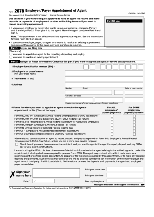 Fillable Form 2678 - Employer/payer Appointment Of Agent Printable pdf