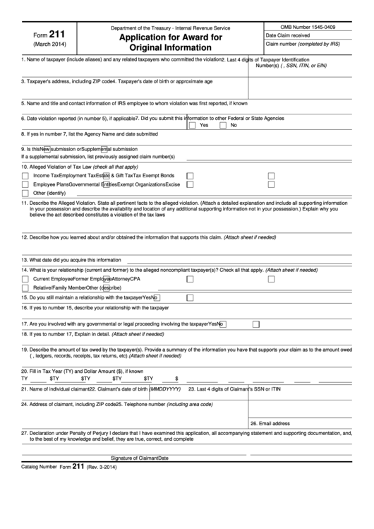 Form 211 - Application For Award For Original Information