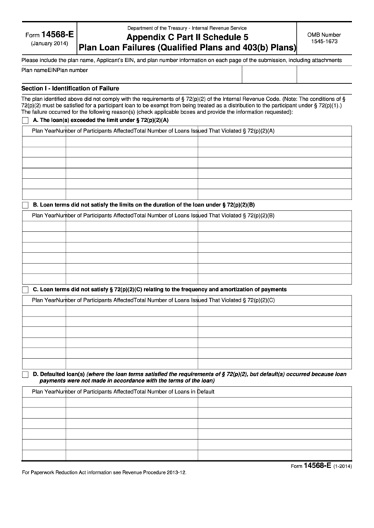 Fillable Form 14568-E - Appendix C Part Ii Schedule 5 - Plan Loan Failures (Qualified Plans And 403(B) Plans) Printable pdf