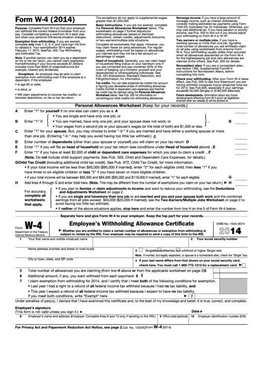 Form W-4 - Employee's Withholding Allowance Certificate - 2014