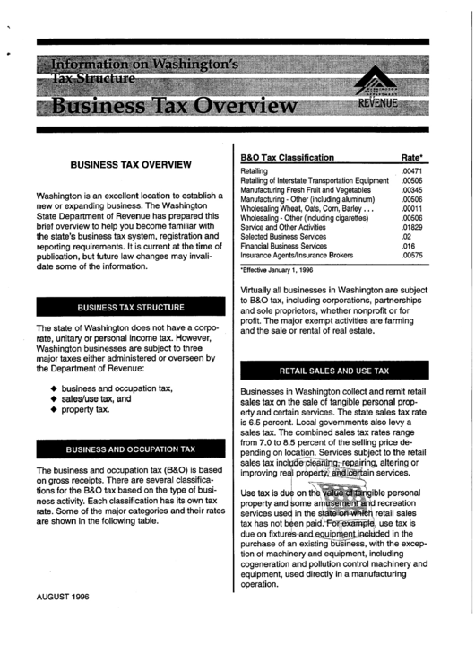 Form Fs0005 - Business Tax Overview - Washington Tax Instructions Printable pdf