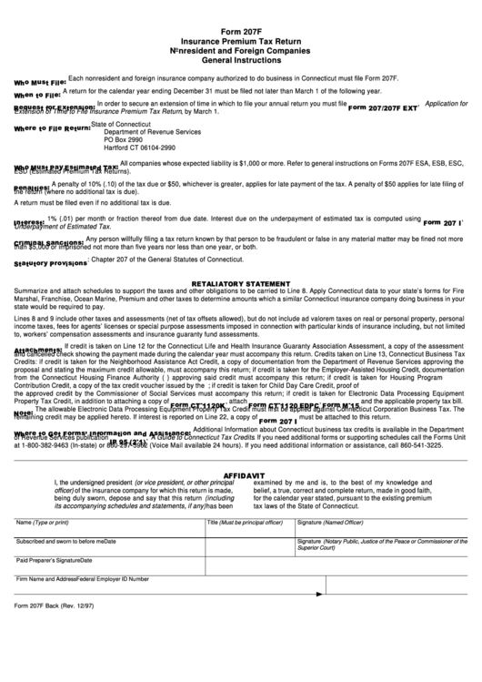 Form 207f - Affidavit And Instructions Printable pdf