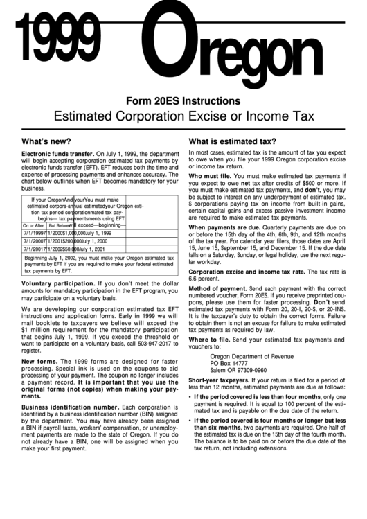 Form 150-102-022 - Oregon Estimated Tax Worksheet - 1999 Printable pdf