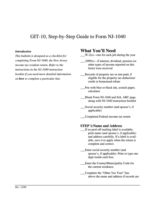 Git-10, Step-By-Step Guide To Form Nj-1040 Printable pdf