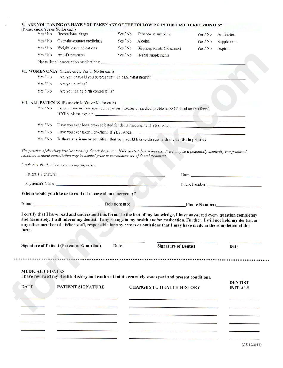 Confidential Health History Template