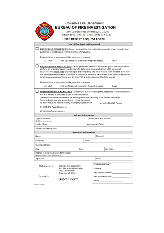 Fillable Fire Report Request Form Printable pdf