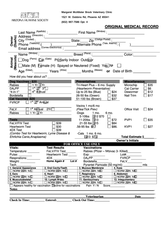 Original Medical Record Template Printable Pdf Download