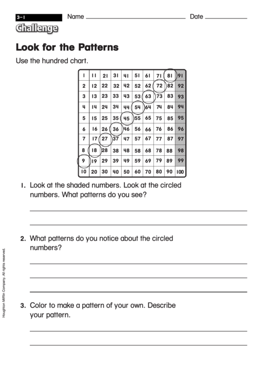Look For The Patterns - Challenge Worksheet With Answer Key Printable pdf