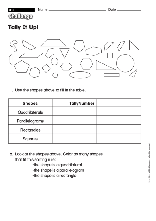Tally It Up! - Challenge Worksheet With Answer Key Printable pdf