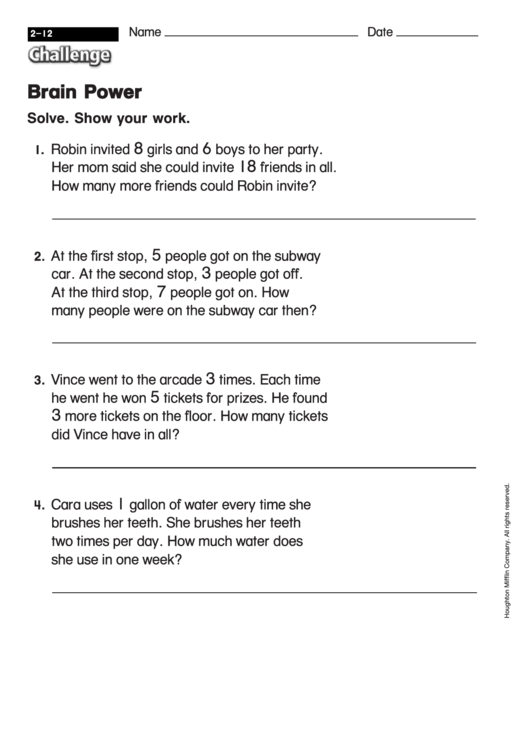 Brain Power - Challenge Worksheet With Answer Key Printable pdf
