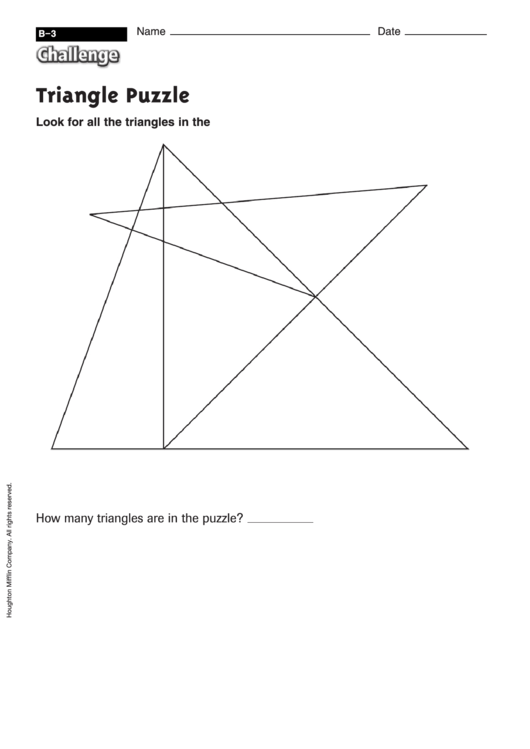 Triangle Puzzle - Challenge Worksheet With Answer Key Printable pdf