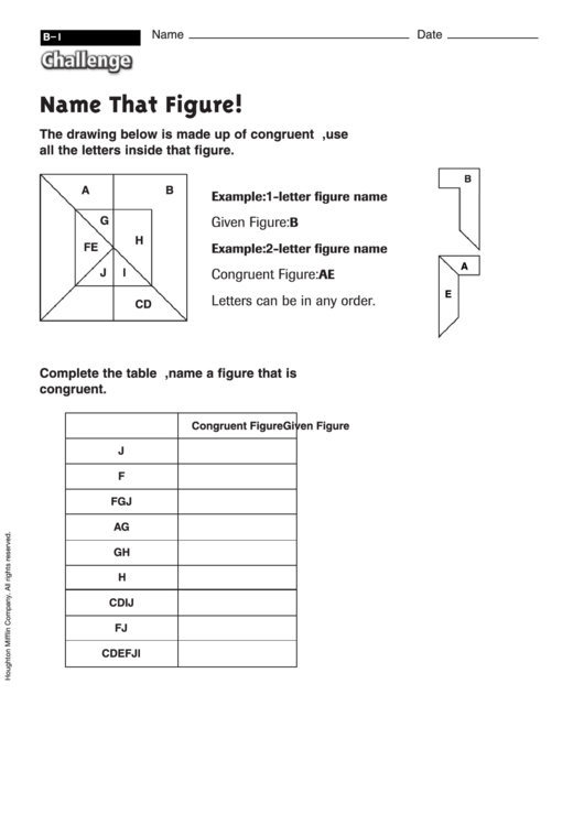 Name That Figure! - Challenge Worksheet With Answer Key Printable pdf