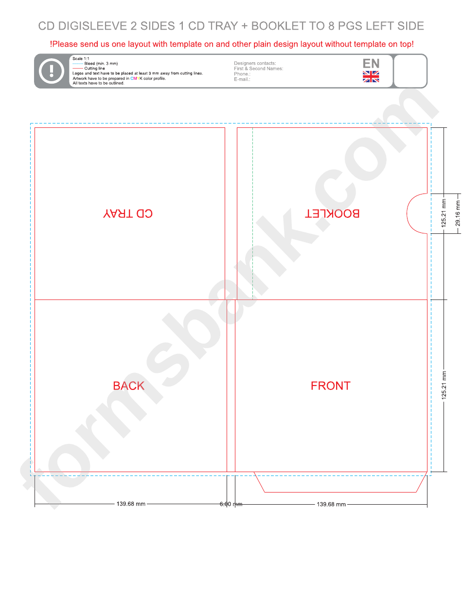 Cd Digisleeve 2 Sides 1 Cd Tray & Booklet To 8 Pgs Left Side Template
